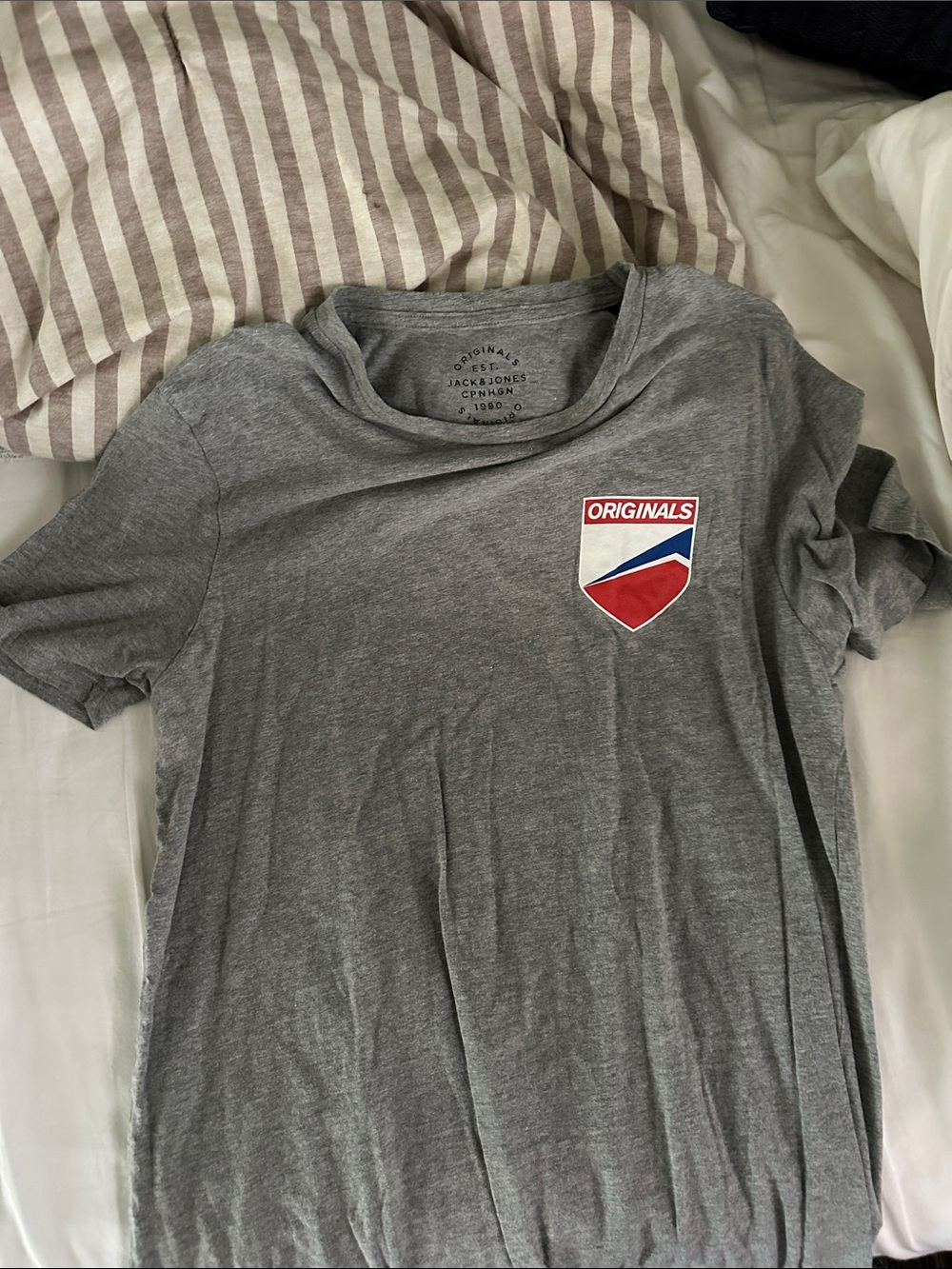 Jack & Jones Grey Tee with Red & Blue Shield Logo